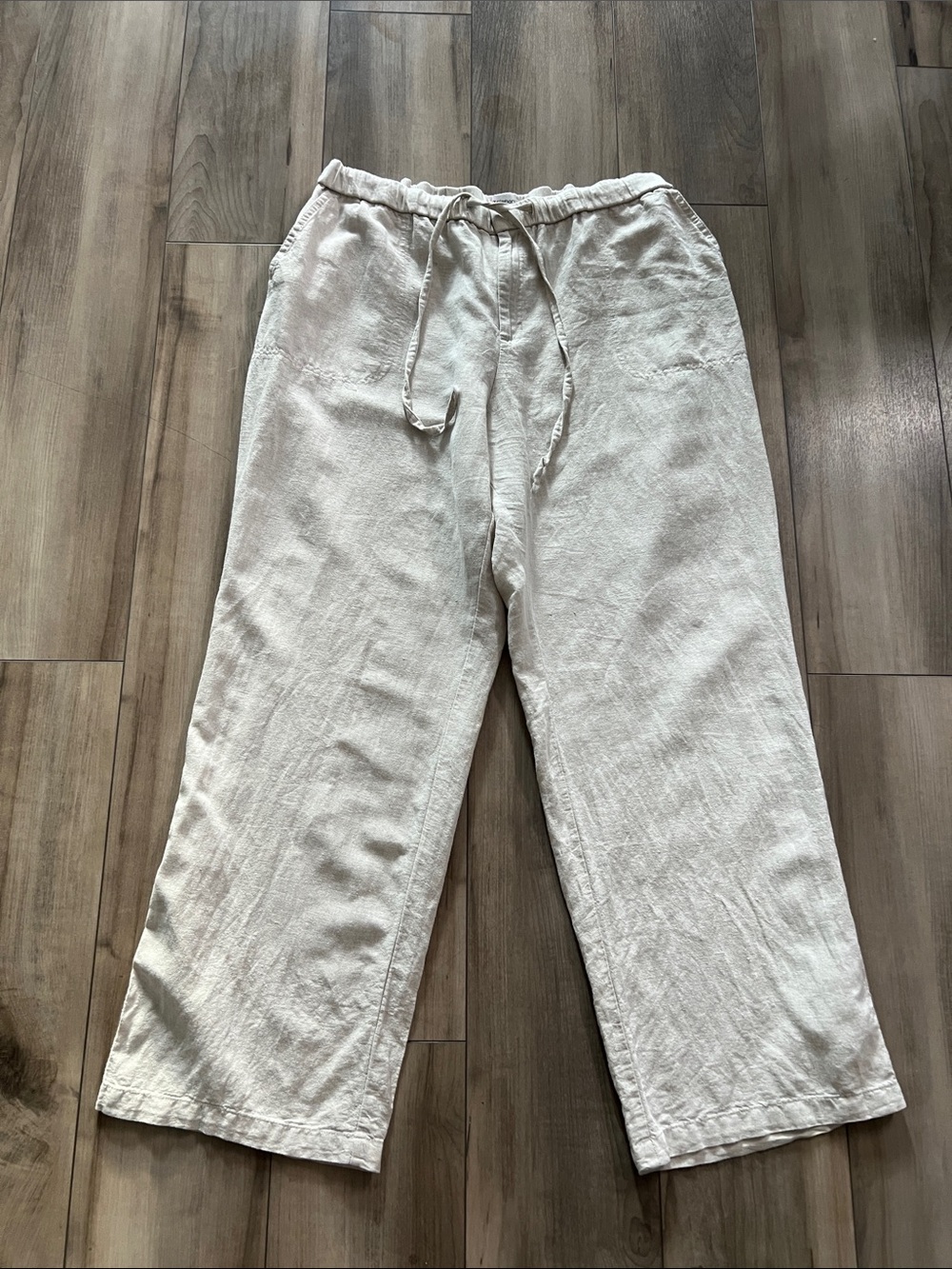 Liz Claiborne Light Beige Linen-Blend Drawstring Pants Size XL Coastal, Cruise